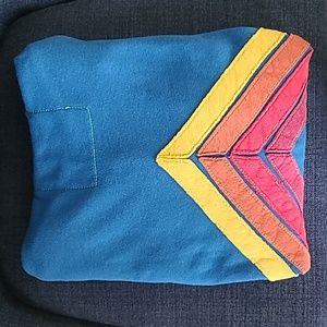 Aviator Nation Blue 4 Stripe Chevron Hoodie Notched Vneck Pullover, XS